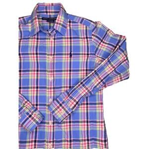Ralph Lauren Polo Sport Plaid Size 6 Long Sleeve Shirt Blouse Button Up Blue